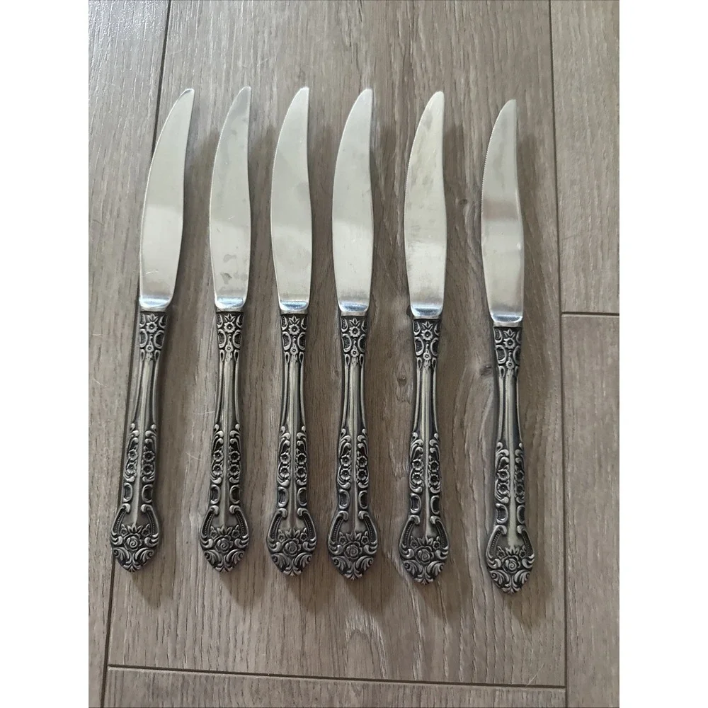 Lot of 6 National SONORA Stainless Knives Knife Japan Floral Silverware Flatware